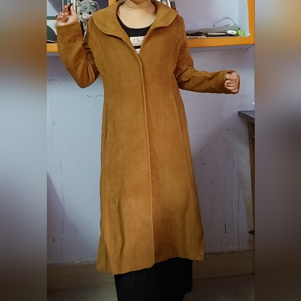 Long winter jacket with colar,buttons and long sleeves - Brown - Size S/M - Picture 1 of 5
